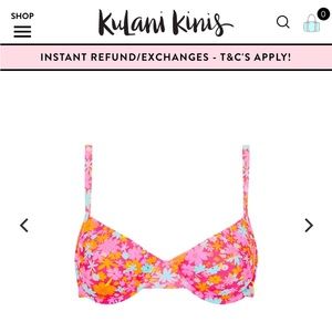 Kulani Kinis Raspberry Rose Ditzy Underwire Bra Bikini Top - Size Small